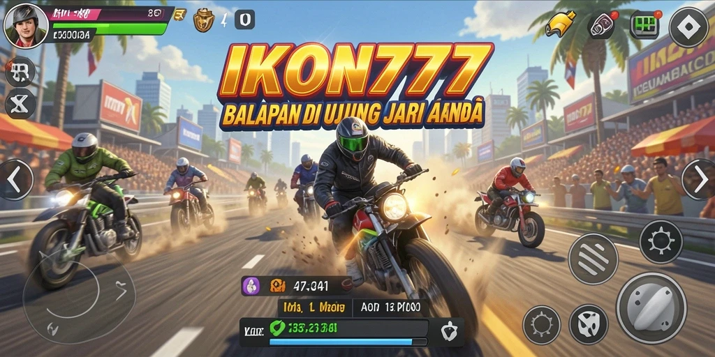 Tangkapan layar menunjukkan aksi balapan seru di IKON777.