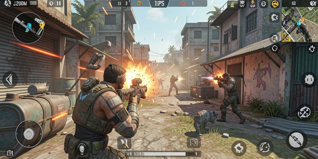 Tampilan gameplay seru dalam J200M dengan aksi tembak-menembak.